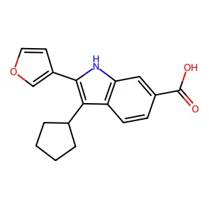 3-cyclopentyl-2-(furan-3-yl)-1H-indole-6-carboxylic acid structure