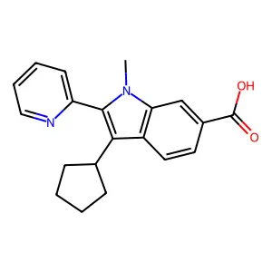 3-cyclopentyl-1-methyl-2-pyridin-2-yl-1H-indole-6-carboxylic acid structure