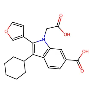 1-(Carboxymethyl)-3-cyclohexyl-2-(3-furyl)indole-6-carboxylic acid structure