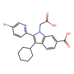 1h-Indole-1-acetic acid,2-(5-bromo-2-pyridinyl)-6-carboxy-3-cyclohexyl- structure