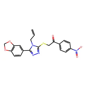 2-[[5-(1,3-benzodioxol-5-yl)-4-prop-2-enyl-1,2,4-triazol-3-yl]sulfanyl]-1-(4-nitrophenyl)ethanone structure