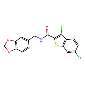 N-(1,3-benzodioxol-5-ylmethyl)-3,6-dichloro-1-benzothiophene-2-carboxamide structure