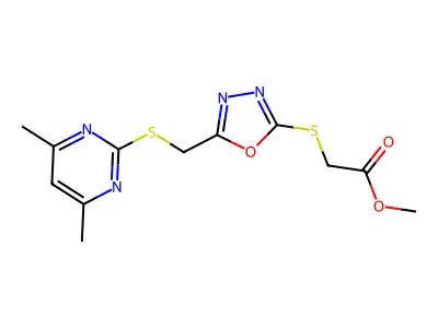 methyl 2-[[5-[(4,6-dimethylpyrimidin-2-yl)sulfanylmethyl]-1,3,4-oxadiazol-2-yl]sulfanyl]acetate structure