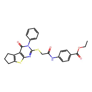 Ethyl 4-[2-(4-oxo-3-phenyl-3,5,6,7-tetrahydrocyclopenta[2,1-d]pyrimidino[4,5-b]thiophen-2-ylthio)acetylamino]benzoate structure