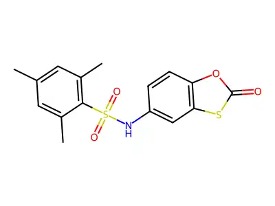 2,4,6-trimethyl-N-(2-oxo-1,3-benzoxathiol-5-yl)benzenesulfonamide structure
