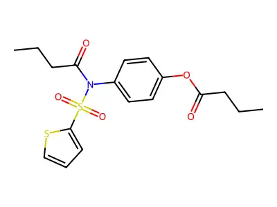 4-[Butyryl(thien-2-ylsulfonyl)amino]phenyl butyrate structure