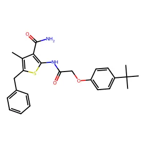 5-Benzyl-2-{[(4-tert-butylphenoxy)acetyl]amino}-4-methylthiophene-3-carboxamide structure