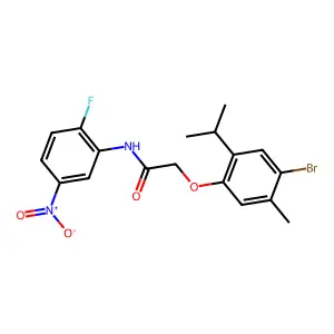2-(4-bromo-5-methyl-2-propan-2-ylphenoxy)-N-(2-fluoro-5-nitrophenyl)acetamide structure