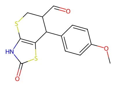 7-(4-methoxyphenyl)-2-oxo-3,5,6,7-tetrahydro-2H-thiopyrano[2,3-d][1,3]thiazole-6-carbaldehyde structure