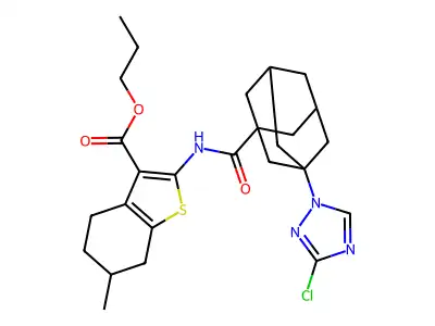 propyl 2-({[3-(3-chloro-1H-1,2,4-triazol-1-yl)-1-adamantyl]carbonyl}amino)-6-methyl-4,5,6,7-tetrahydro-1-benzothiophene-3-carboxylate structure