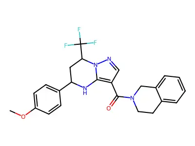3,4-dihydroisoquinolin-2(1H)-yl[5-(4-methoxyphenyl)-7-(trifluoromethyl)-4,5,6,7-tetrahydropyrazolo[1,5-a]pyrimidin-3-yl]methanone structure