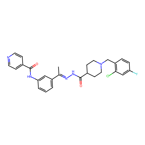 N-[3-(N-{[1-(2-chloro-4-fluorobenzyl)-4-piperidinyl]carbonyl}ethanehydrazonoyl)phenyl]isonicotinamide structure