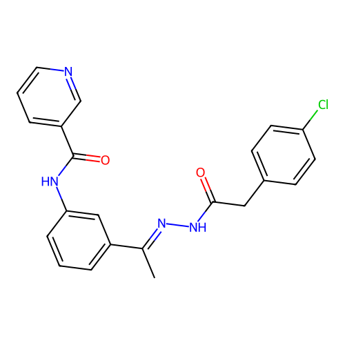 N-(3-{N-[(4-chlorophenyl)acetyl]ethanehydrazonoyl}phenyl)nicotinamide structure