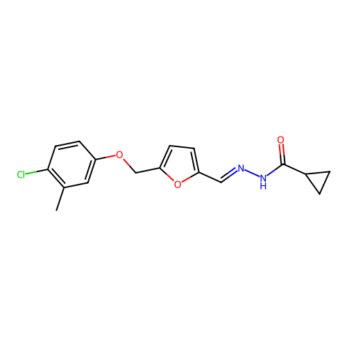 N-[(E)-[5-[(4-chloro-3-methylphenoxy)methyl]furan-2-yl]methylideneamino]cyclopropanecarboxamide structure