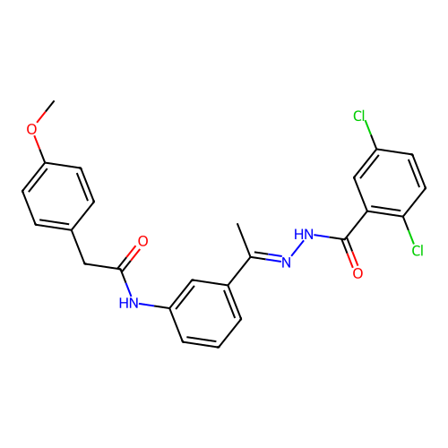 2,5-dichloro-N-[(E)-1-[3-[[2-(4-methoxyphenyl)acetyl]amino]phenyl]ethylideneamino]benzamide structure