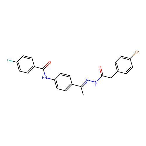 N-(4-{N-[(4-bromophenyl)acetyl]ethanehydrazonoyl}phenyl)-4-fluorobenzamide structure