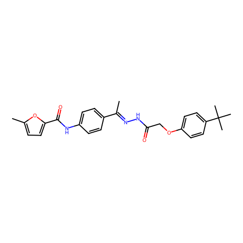 N-(4-{N-[(4-tert-butylphenoxy)acetyl]ethanehydrazonoyl}phenyl)-5-methyl-2-furamide structure