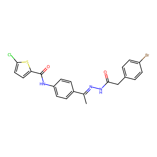N-(4-{N-[(4-bromophenyl)acetyl]ethanehydrazonoyl}phenyl)-5-chloro-2-thiophenecarboxamide structure