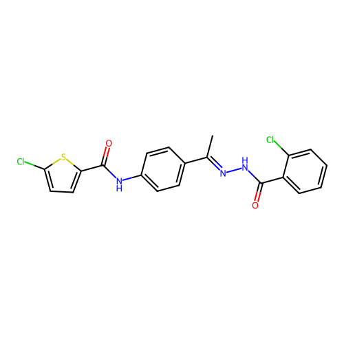 5-chloro-N-{4-[N-(2-chlorobenzoyl)ethanehydrazonoyl]phenyl}-2-thiophenecarboxamide structure
