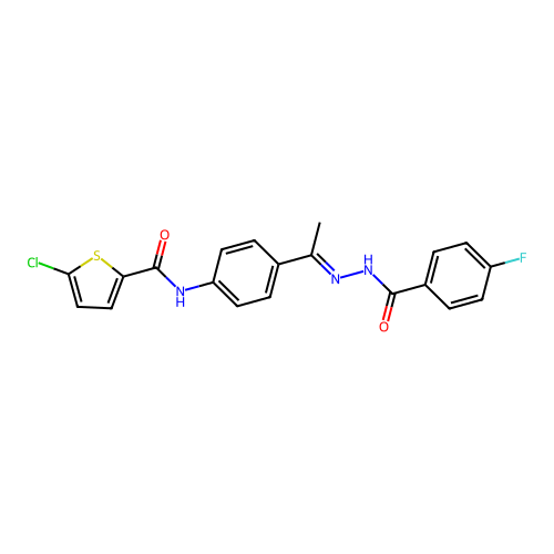 5-chloro-N-{4-[N-(4-fluorobenzoyl)ethanehydrazonoyl]phenyl}-2-thiophenecarboxamide structure
