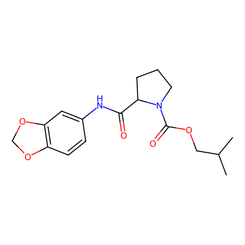 Isobutyl 2-(benzo[d][1,3]dioxol-5-ylcarbamoyl)pyrrolidine-1-carboxylate structure