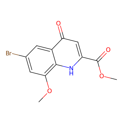Methyl-4-hydroxy-6-bromo-8-methoxyquinoline-2-carboxylate structure