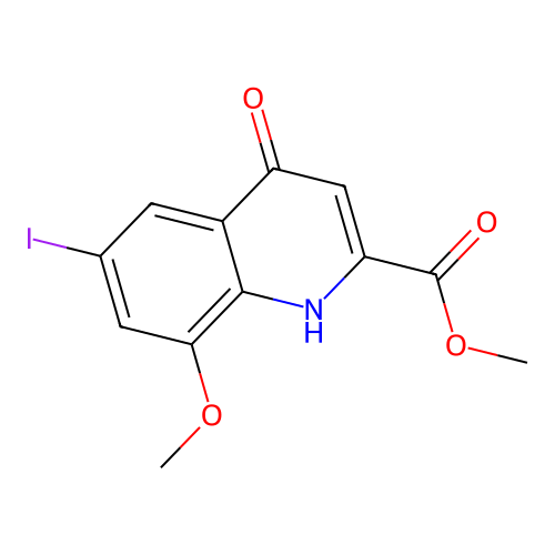 Methyl-4-hydroxy-6-iodo-8-methoxy-quinoline-2-carboxylate structure