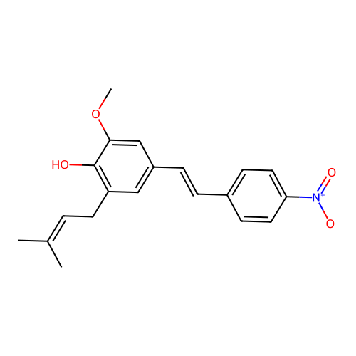 2-Methoxy-6-(3-methylbut-2-en-1-yl)-4-(4-nitrostyryl)phenol structure