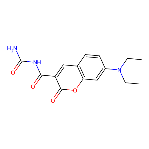 N-(aminocarbonyl)-7-(diethylamino)-2-oxo-2H-1-benzopyran-3-carboxamide structure