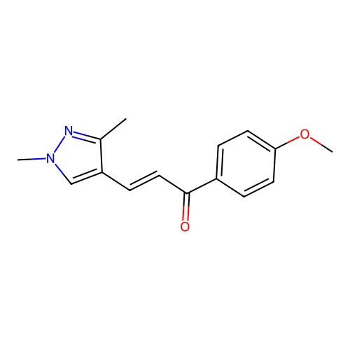 (2E)-3-(1,3-dimethyl-1H-pyrazol-4-yl)-1-(4-methoxyphenyl)prop-2-en-1-one structure