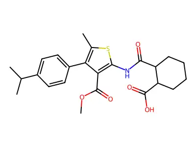 2-({3-(methoxycarbonyl)-5-methyl-4-[4-(propan-2-yl)phenyl]thiophen-2-yl}carbamoyl)cyclohexanecarboxylic acid structure