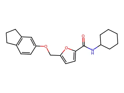 N-cyclohexyl-5-(2,3-dihydro-1H-inden-5-yloxymethyl)furan-2-carboxamide structure