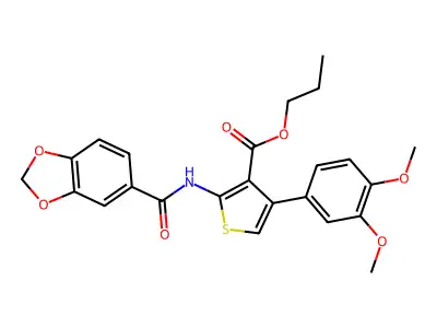 propyl 2-[(1,3-benzodioxol-5-ylcarbonyl)amino]-4-(3,4-dimethoxyphenyl)thiophene-3-carboxylate structure