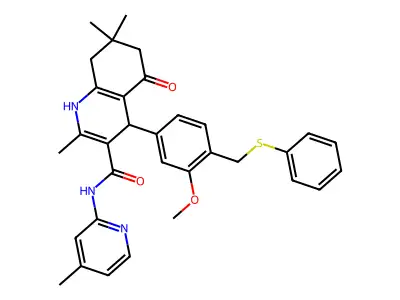 4-[3-methoxy-4-(phenylsulfanylmethyl)phenyl]-2,7,7-trimethyl-N-(4-methylpyridin-2-yl)-5-oxo-1,4,6,8-tetrahydroquinoline-3-carboxamide structure