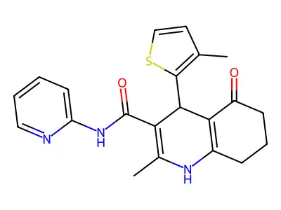 2-methyl-4-(3-methylthiophen-2-yl)-5-oxo-N-pyridin-2-yl-4,6,7,8-tetrahydro-1H-quinoline-3-carboxamide structure