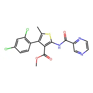 methyl 4-(2,4-dichlorophenyl)-5-methyl-2-(pyrazine-2-carbonylamino)thiophene-3-carboxylate structure