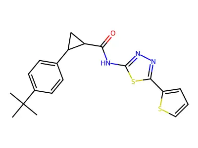 2-(4-tert-butylphenyl)-N-(5-thiophen-2-yl-1,3,4-thiadiazol-2-yl)cyclopropane-1-carboxamide structure