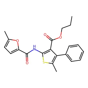 propyl 5-methyl-2-[(5-methylfuran-2-carbonyl)amino]-4-phenylthiophene-3-carboxylate structure