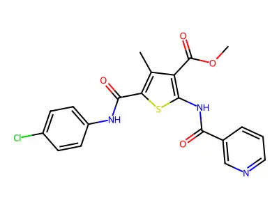 methyl 5-[(4-chlorophenyl)carbamoyl]-4-methyl-2-(pyridine-3-carbonylamino)thiophene-3-carboxylate structure