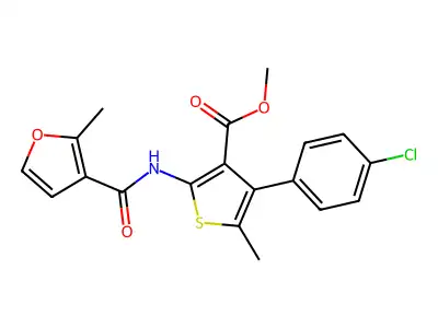 methyl 4-(4-chlorophenyl)-5-methyl-2-[(2-methyl-3-furoyl)amino]thiophene-3-carboxylate structure