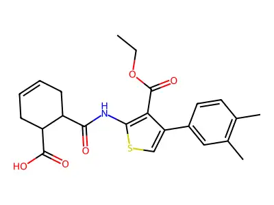 6-({[4-(3,4-dimethylphenyl)-3-(ethoxycarbonyl)thien-2-yl]amino}carbonyl)cyclohex-3-ene-1-carboxylic acid structure