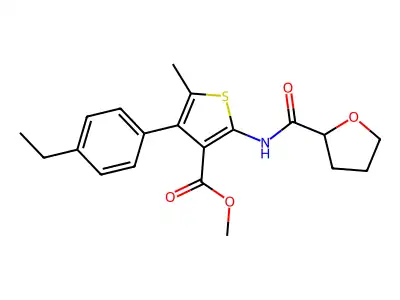 methyl 4-(4-ethylphenyl)-5-methyl-2-(oxolane-2-carbonylamino)thiophene-3-carboxylate structure