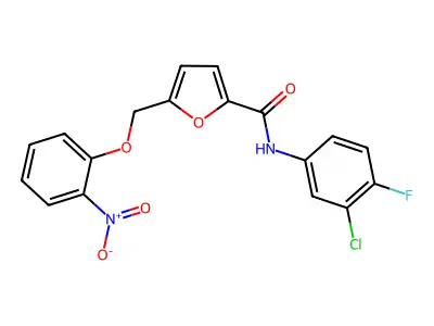 N-(3-chloro-4-fluorophenyl)-5-[(2-nitrophenoxy)methyl]furan-2-carboxamide structure