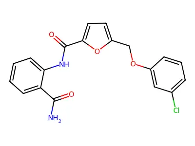 N-(2-carbamoylphenyl)-5-[(3-chlorophenoxy)methyl]furan-2-carboxamide structure