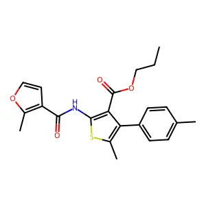 propyl 5-methyl-2-[(2-methyl-3-furoyl)amino]-4-(4-methylphenyl)-3-thiophenecarboxylate structure