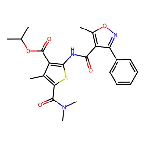 isopropyl 5-[(dimethylamino)carbonyl]-4-methyl-2-{[(5-methyl-3-phenyl-4-isoxazolyl)carbonyl]amino}-3-thiophenecarboxylate structure