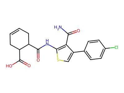 6-[[3-carbamoyl-4-(4-chlorophenyl)thiophen-2-yl]carbamoyl]cyclohex-3-ene-1-carboxylic acid structure