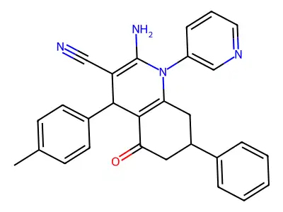 2-amino-4-(4-methylphenyl)-5-oxo-7-phenyl-1-(3-pyridinyl)-1,4,5,6,7,8-hexahydro-3-quinolinecarbonitrile structure