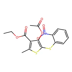 Ethyl 4-acetyloxy-2-methyl-5-(2-nitrophenyl)sulfanylthiophene-3-carboxylate structure