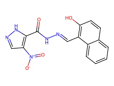 N-[(2-hydroxynaphthalen-1-yl)methylideneamino]-4-nitro-1H-pyrazole-5-carboxamide structure